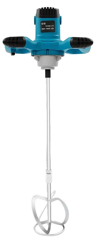 Elektrischer Farb- und Mörtelmischer - Handrührwerk - 1400 W - 6 Stufen - 1200 U/min - Doppel-Spiralmischer - Blau