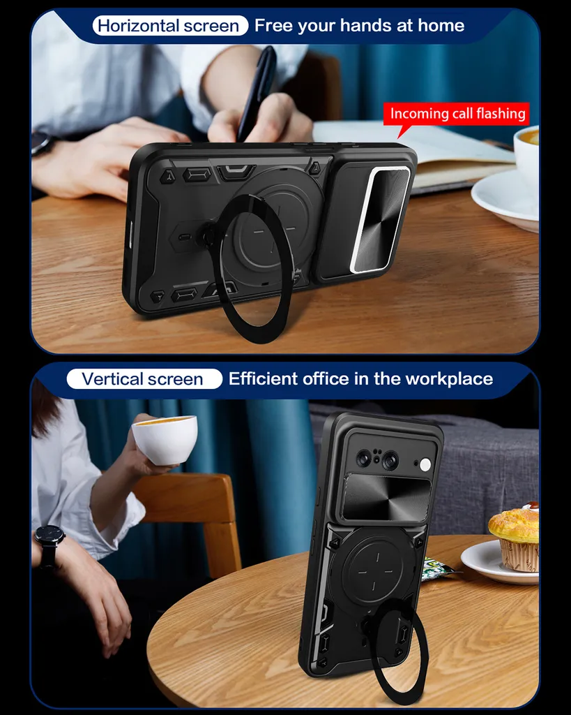 Custodia Antiurto Google Pixel 8 con Anello e Copri-Obiettivo - 6