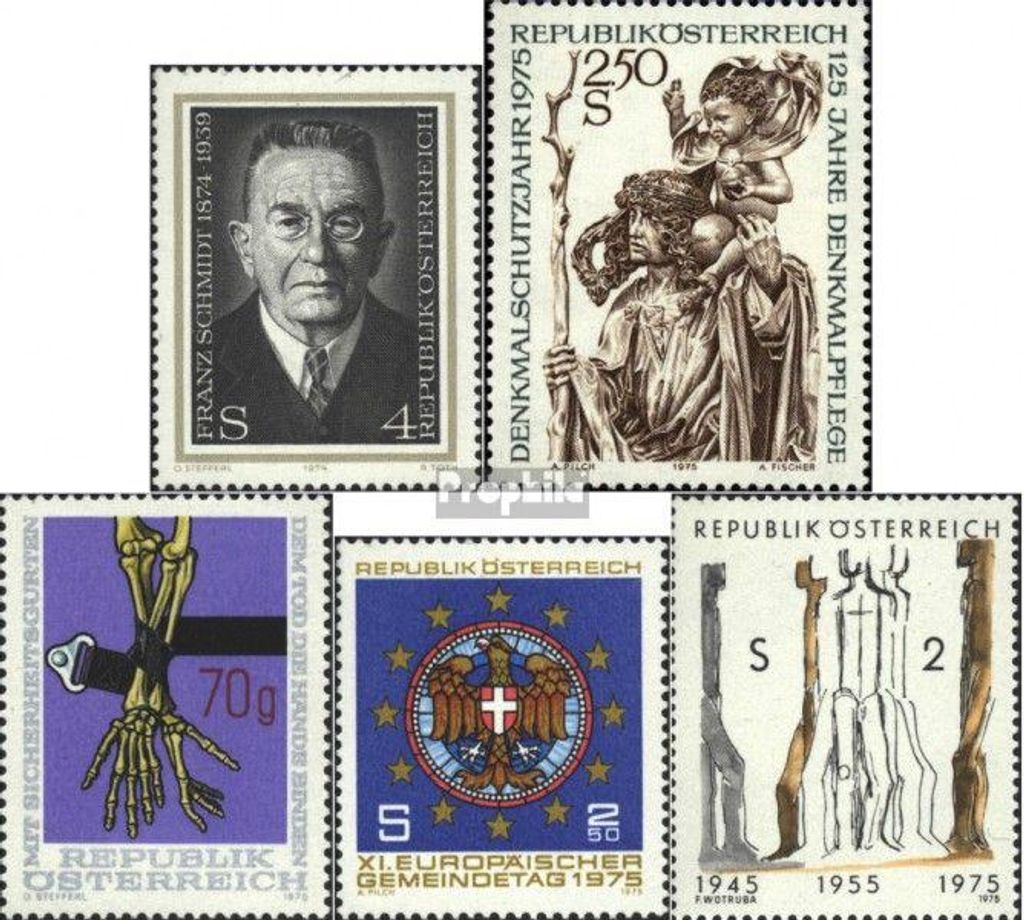 Briefmarken Österreich 1974 Mi 1473,1474,1483,1484,1485 Produktbild 