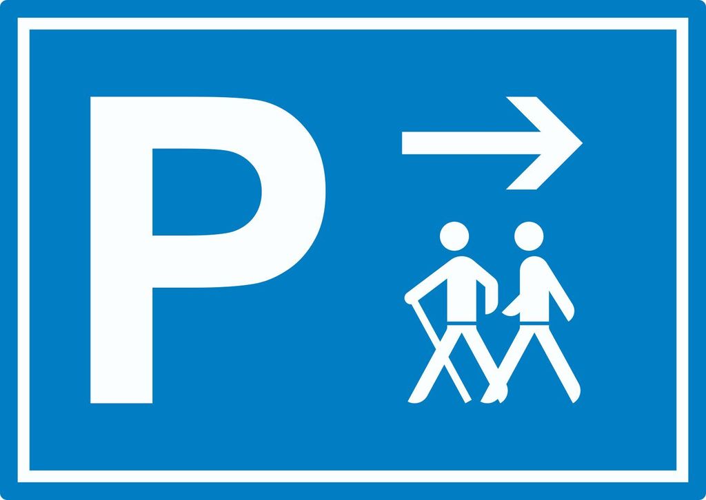 Wanderer Parkplatz mit Richtungspfeil rechts Aufkleber waagerecht A7 (74x105mm)