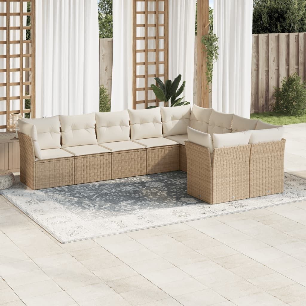CLORIS 9-tlg. Garten-Sofagarnitur mit Kissen Beige Poly Rattan - Gartenmöbelgarnituren 427