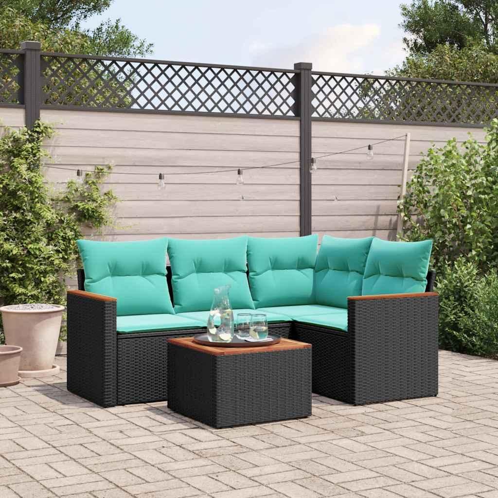 Maison Exclusive - 5-teiliges Gartensofa-Set mit Kissen, schwarzes Polyrattan