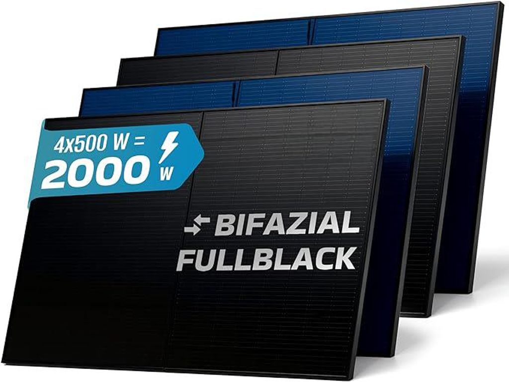 SUNNIVA® Solarmodul 4x 500 W FULL BLACK Bifazial Glas/Glas Produktbild 