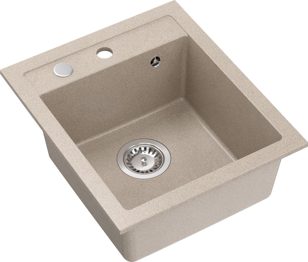 QUADRON Spülbecken 1-Becken Spüle | Größe: 50 x 43 x 20 cm | JOHNNY 100 | Küchenspüle Granitspüle aus GraniteQ mit Siphon | Beige & Stahl