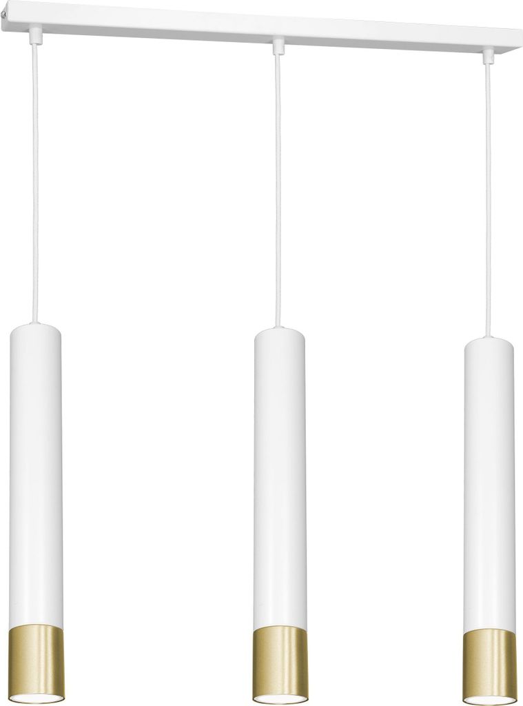 Pendelleuchte Weiß Gold B: 60 cm 3-flammig GU10 Metall Pendelleuchte Hängelampe Esstisch Wohnzimmertisch
