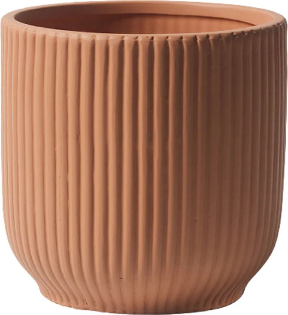 Pot de fleurs rond en céramique orange 14cm avec drainage et rayures