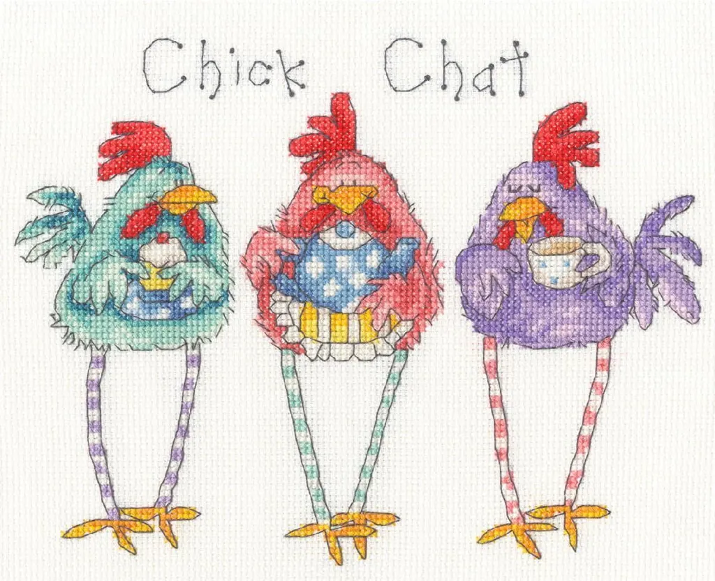 Kit Point de Croix Bothy Threads Chick-Chat avec Toile Aida et Fils