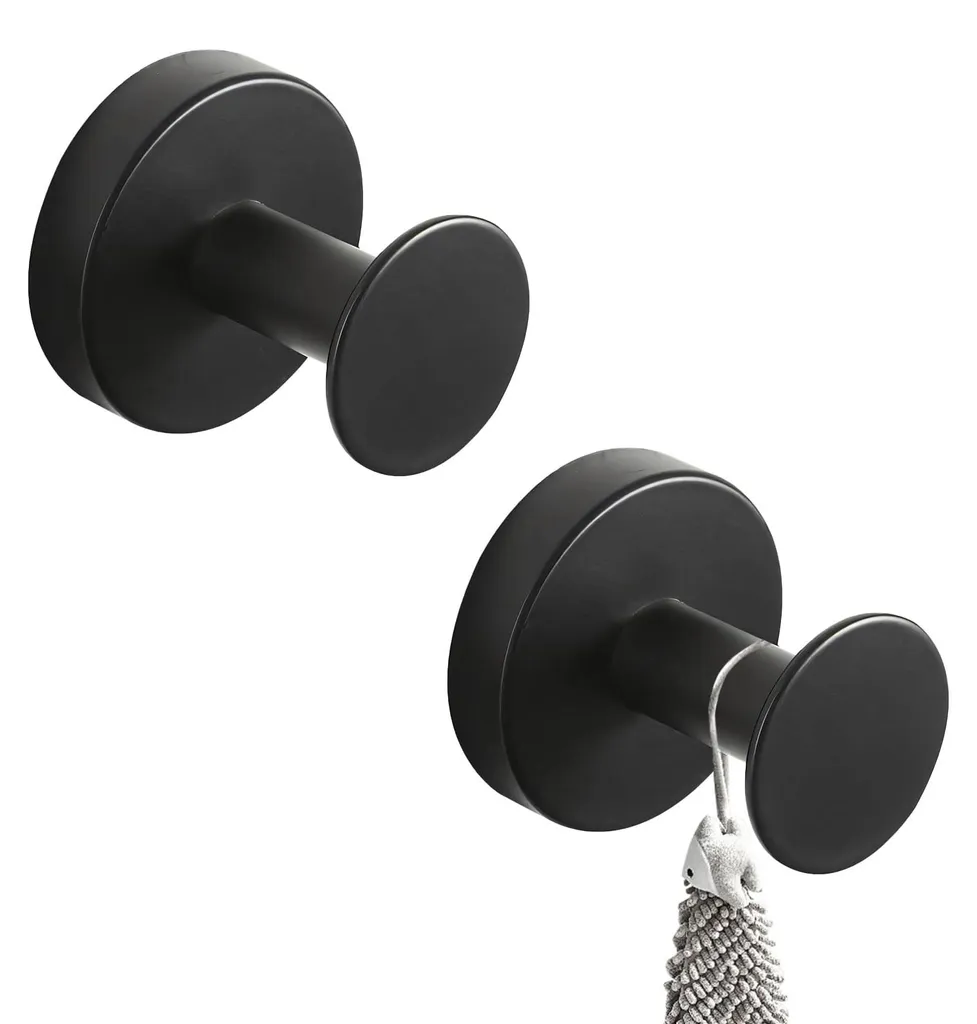 Patères à Ventouse Noires en Inox pour Salle de Bain et Cuisine sans Trou