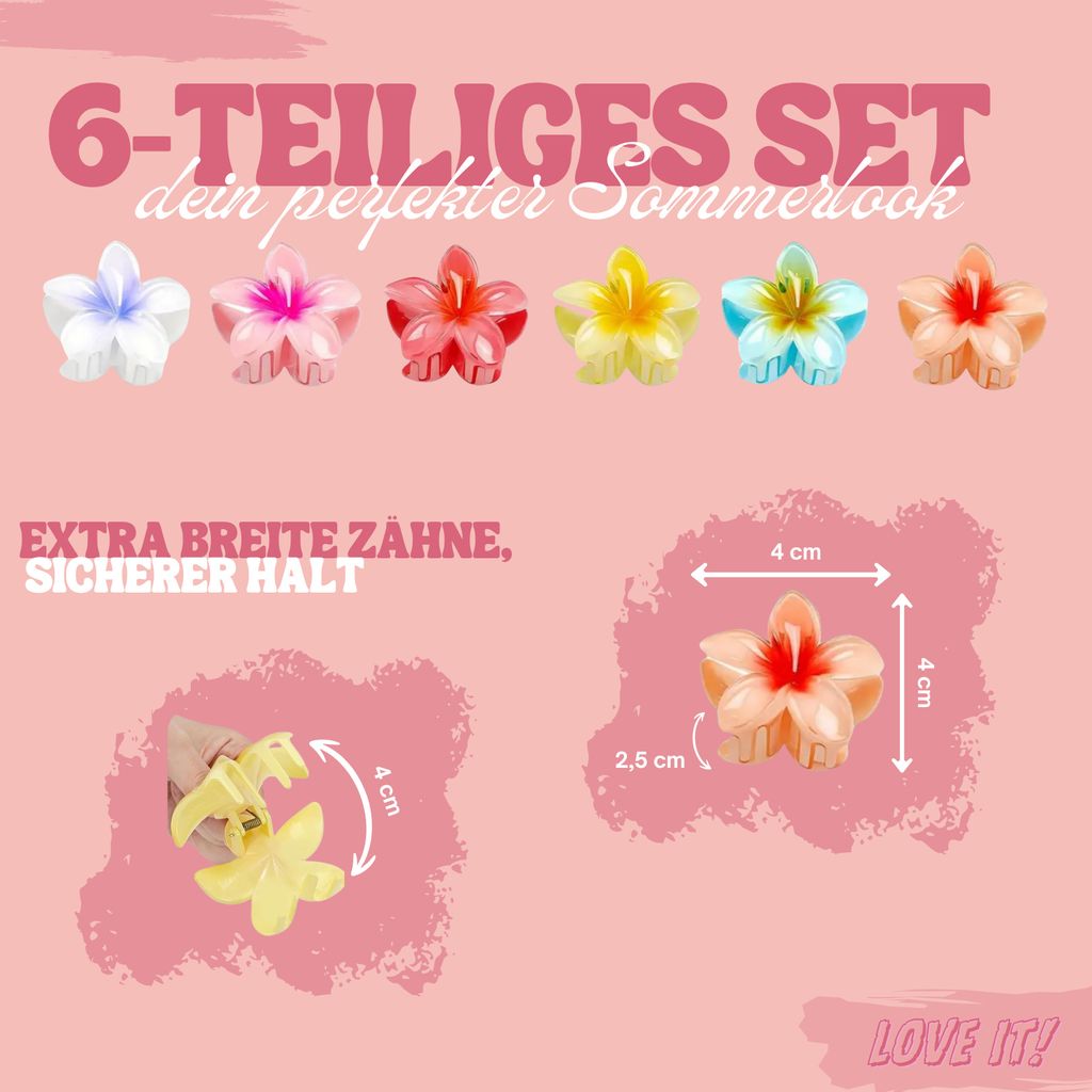 ZOONAI Blumen-Haarklammern – 6 Stück, Niedliches Blumendesign, Für Damen & Mädchen