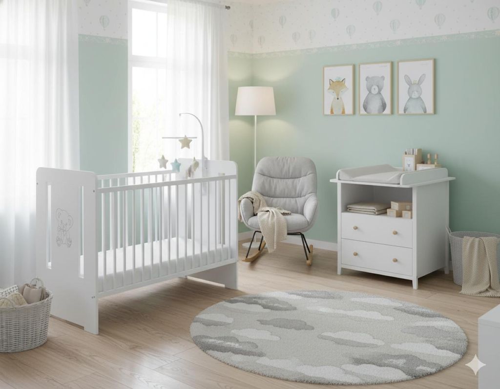 Gitterbett mit Matratze & Kleiner Teddybar Gravur 120x60cm, Produktbild 