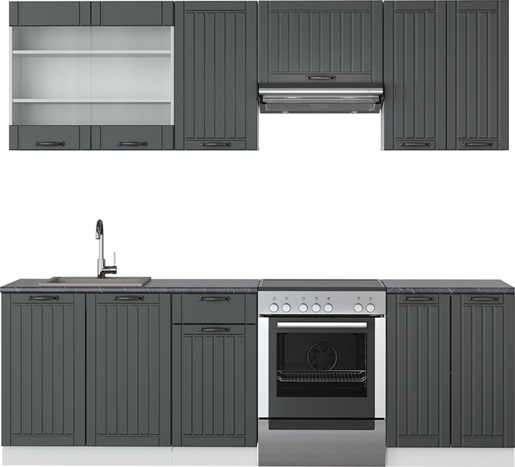 Küchenzeile Vicco Fame-Line Anthrazit Landhaus/Weiß 240 cm , AP Anthrazit, Model 42590
