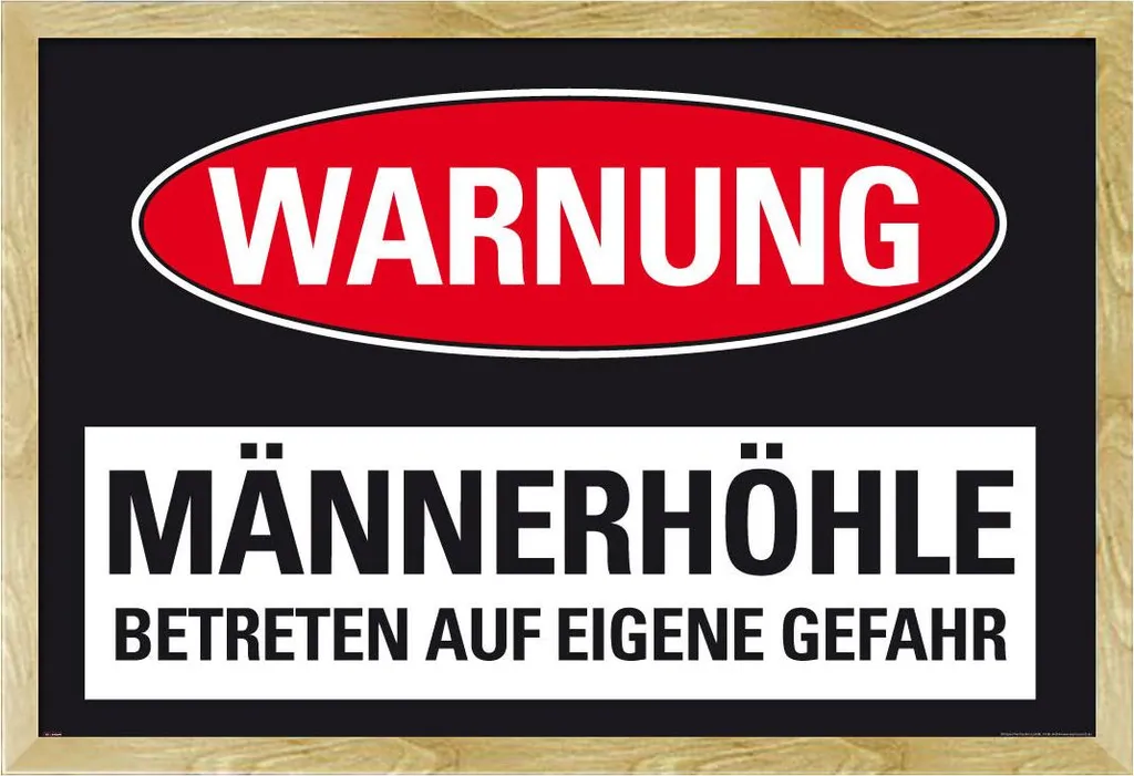 Déco Murale Man Cave Poster Avertissement Cadre Bois 61x91 cm Shinsuke®