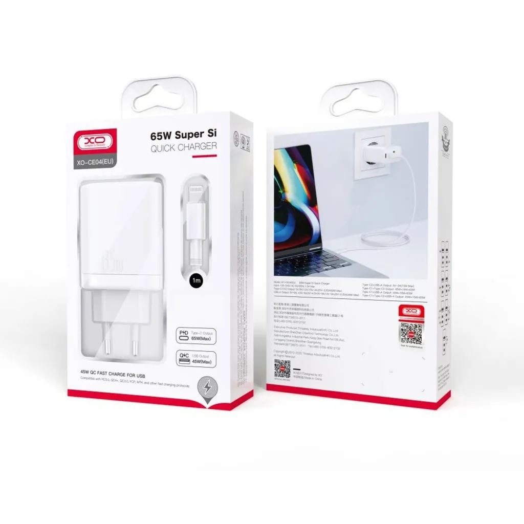 XO CE04 Caricabatterie Muro 65W Bianco: Sicurezza e Velocità per iPhone - 2