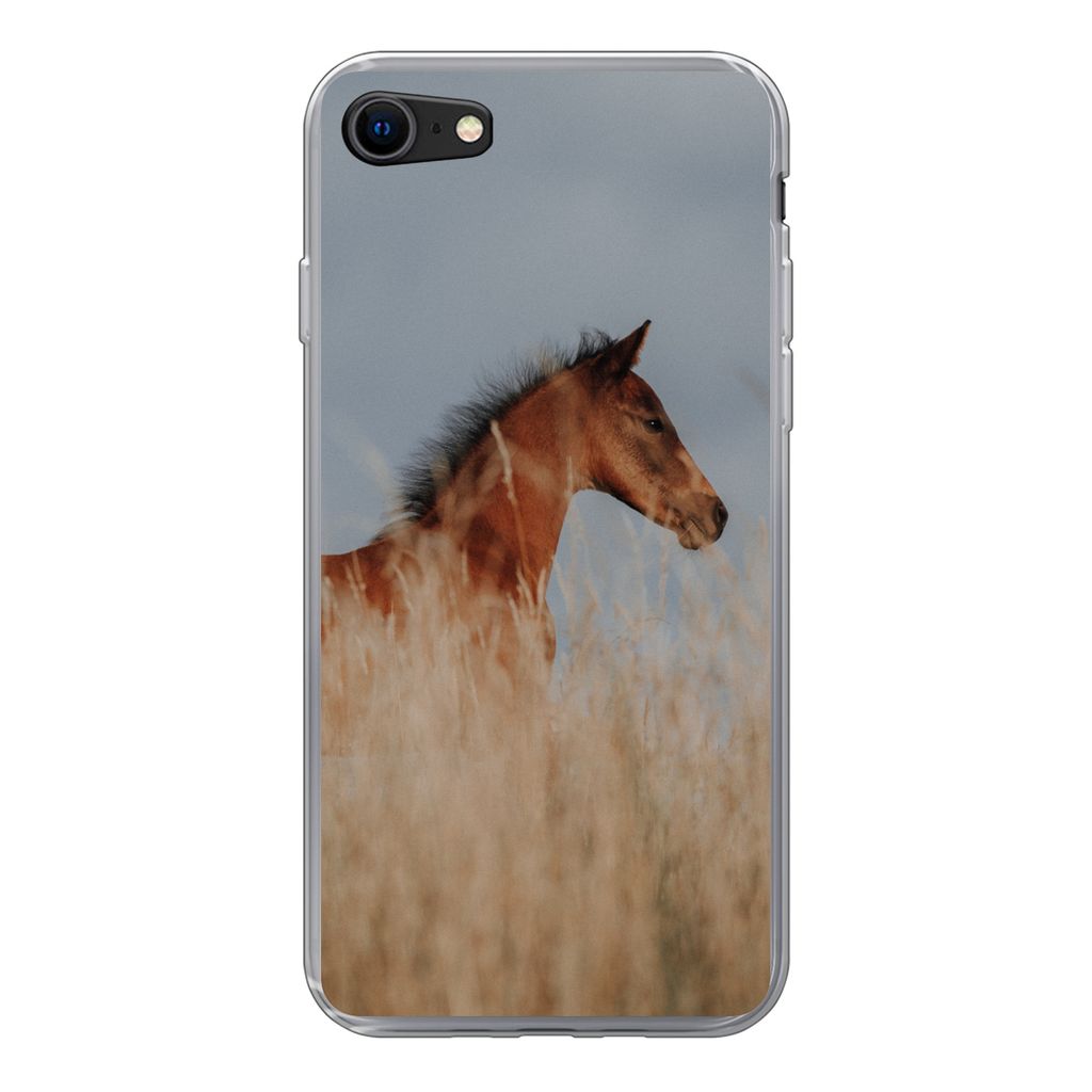 MuchoWow Handyhülle Schutzhülle Hülle für iPhone 7 Pferd - Luft - Gras Silikon Softcase Handy Hülle - Kartenhalter