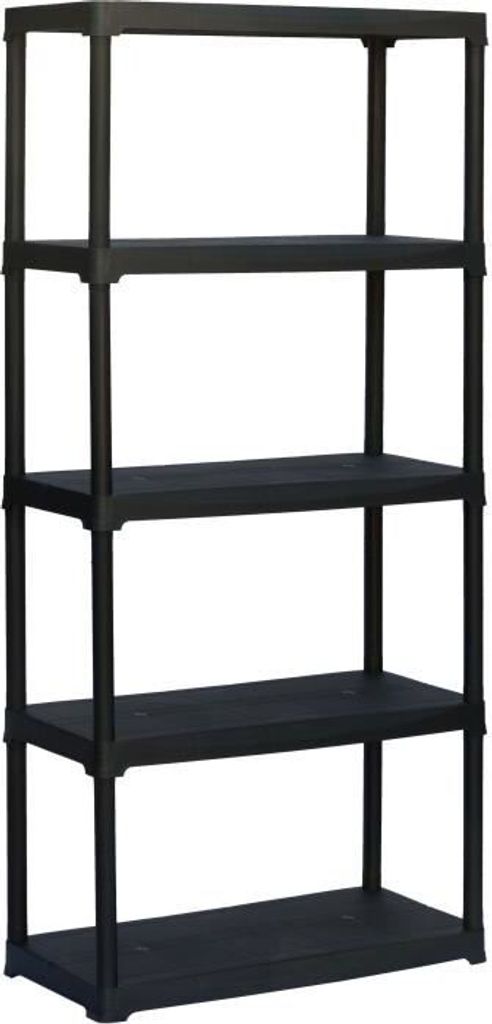 Kunststoffregal, 5 Tabletts, 176x90x40 cm, 30 kg Traglast pro Tablett, Polypropylen Schwarz