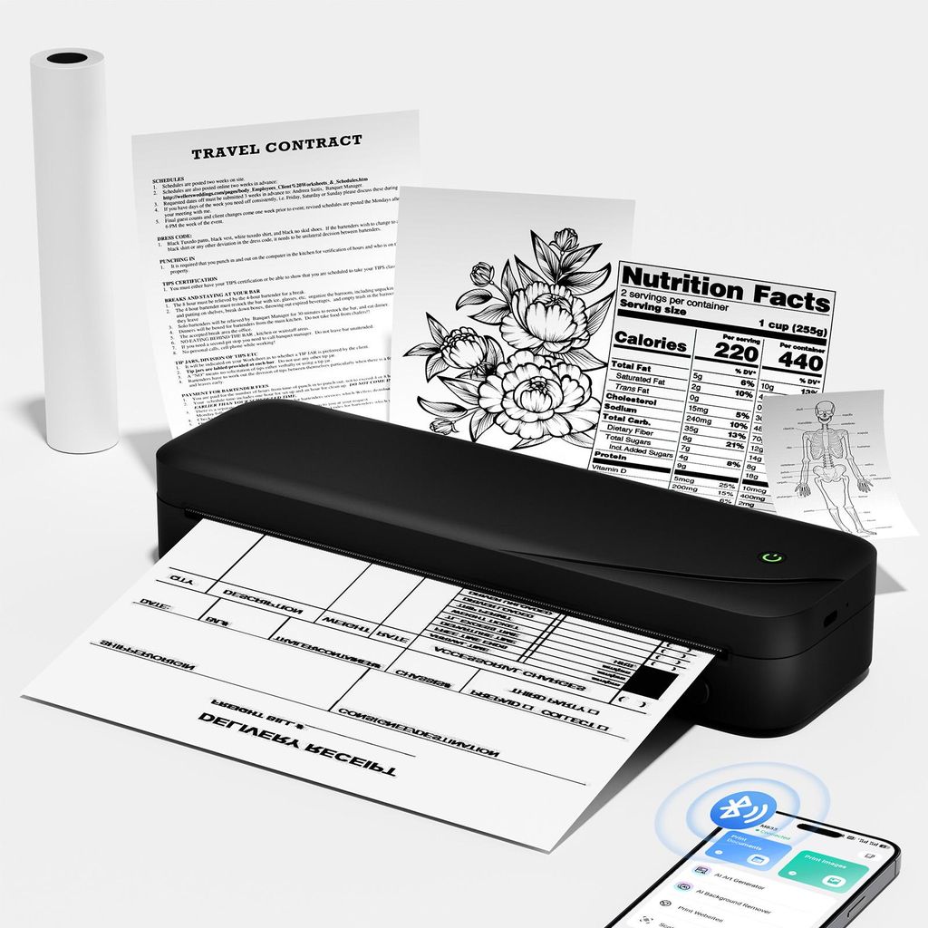 Phomemo M833 Thermodrucker A4 Mobiler Drucker Tragbarer Bluetooth Drucker, Kompatibel mit Handys & Laptops, für Business, Reisen, Rechnungen, 300DPI