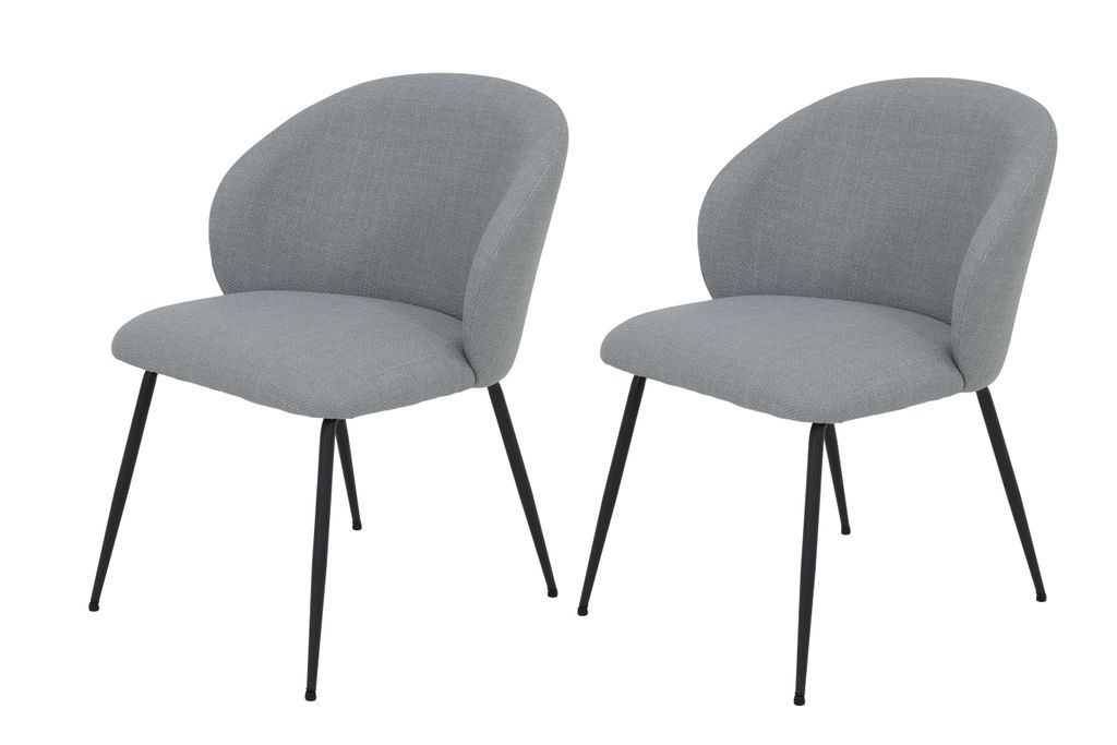 Hela Tische, 2er Set Esszimmerstuhl Sessel Graz, Bezug Webstoff Grau, Rundrohr Metall Füße Schwarz, XL Sitzbreite, Rundrücken, 120kg belastbar