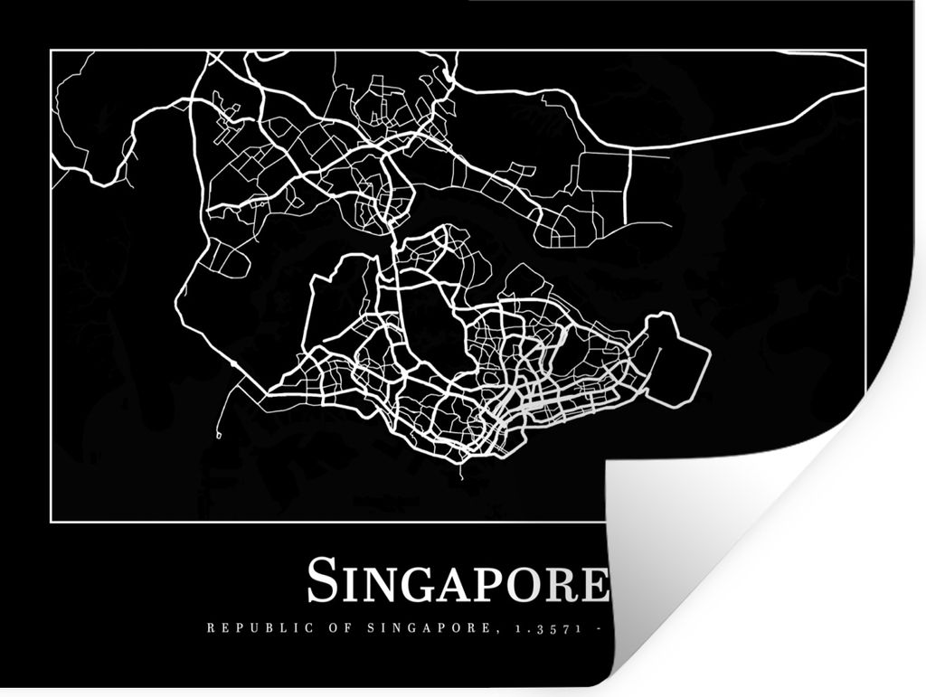 MuchoWow Wandtattoo Wandsticker Wandaufkleber Singapur - Karte - Stadtplan 80x60 cm Selbstklebend und Repositionierbar - Faltenfrei