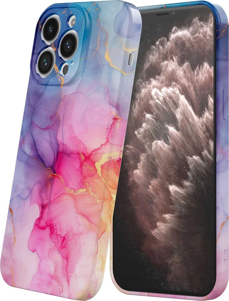 Smartphonica Handytasche passend für iPhone 11 Pro Max mit Regenbogen-Marmor-Druck - Flexible Softcase TPU - Backcover Case Regenbogen-Marmor-Design