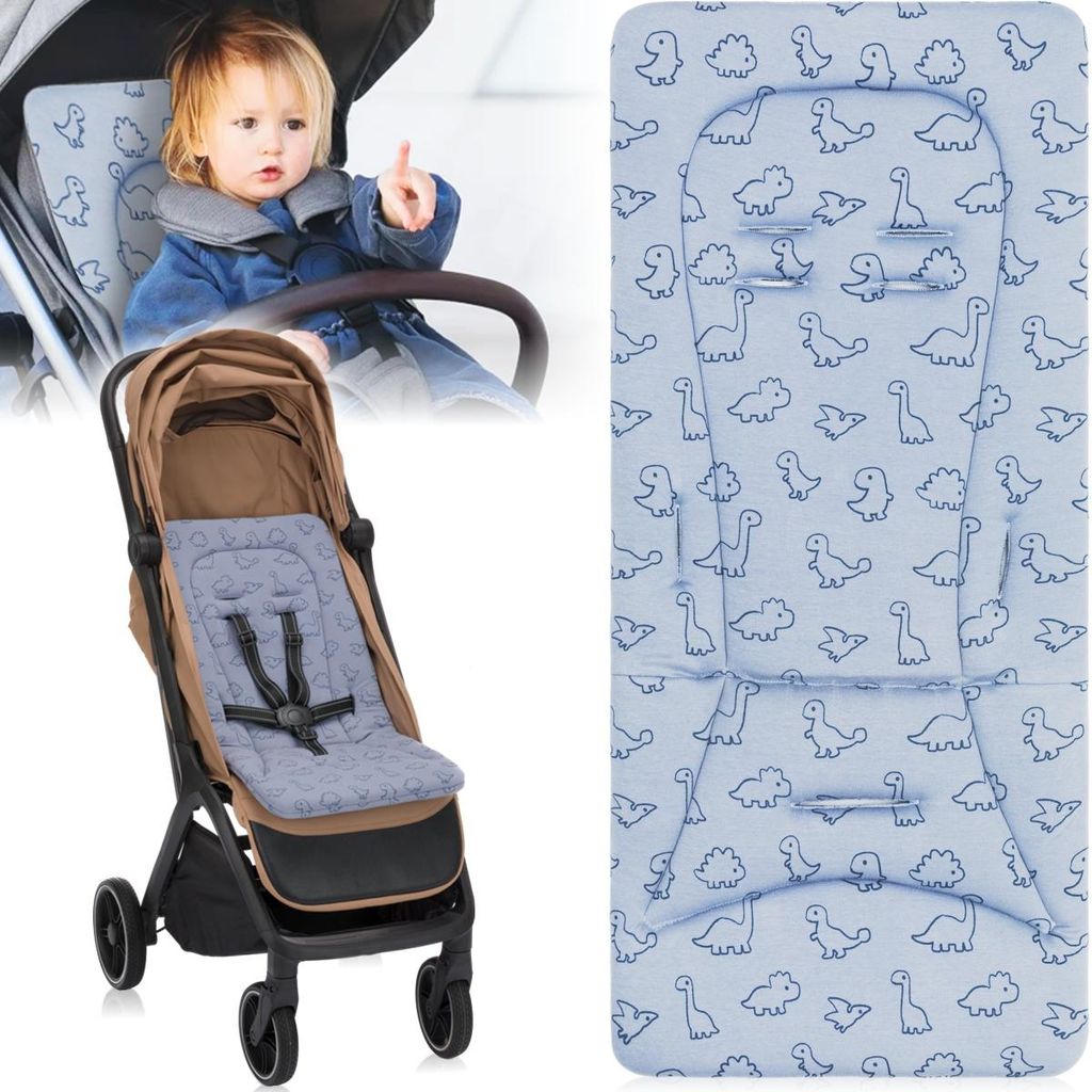 Baby Kind Wendeauflage Sitzauflage für Buggy und Kinderwagen Einlage mir extra weichen Memoryschaum und Bezug aus 100% Baumwolljersey (Dino Blau)