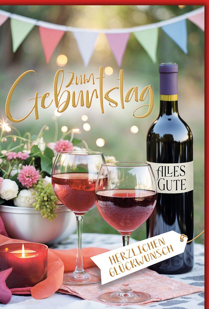 Geburtstag Rotwein herzlichen Glückwunsch Glückwunschkarte mit Umschlag