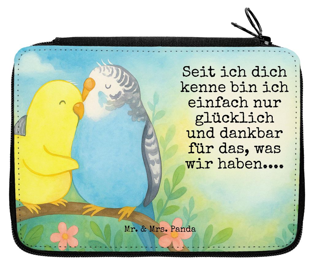 Mr. & Mrs. Panda Federtasche Wellensittich Liebe Design - Weiß - Geschenk, Verknallt, Mäppchen, Schlampermäppchen, Verliebt, Schulmäppchen, Ble...