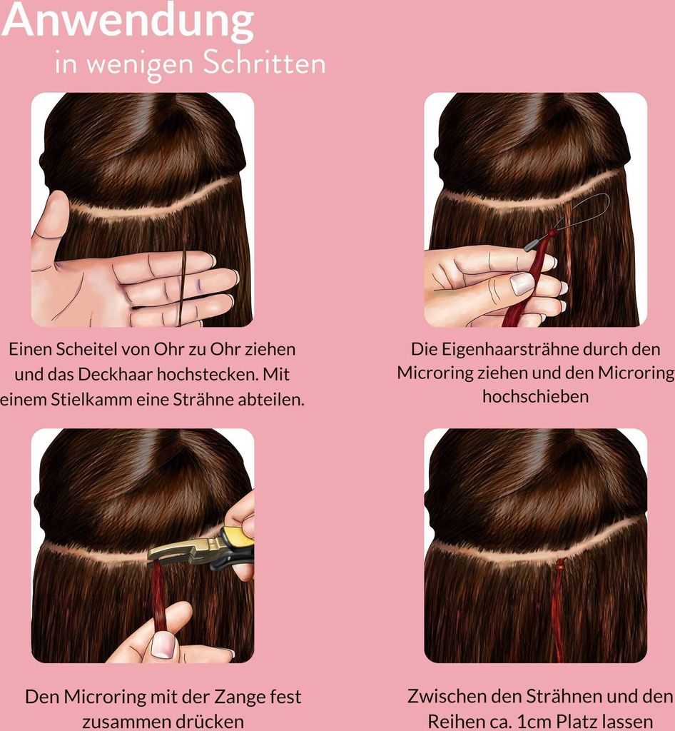 Hair2heart Microring I-Tip Haarverlängerungen Aus Echthaar, 60 Cm, 1g Strähnen, Farbe 1 Schwarz