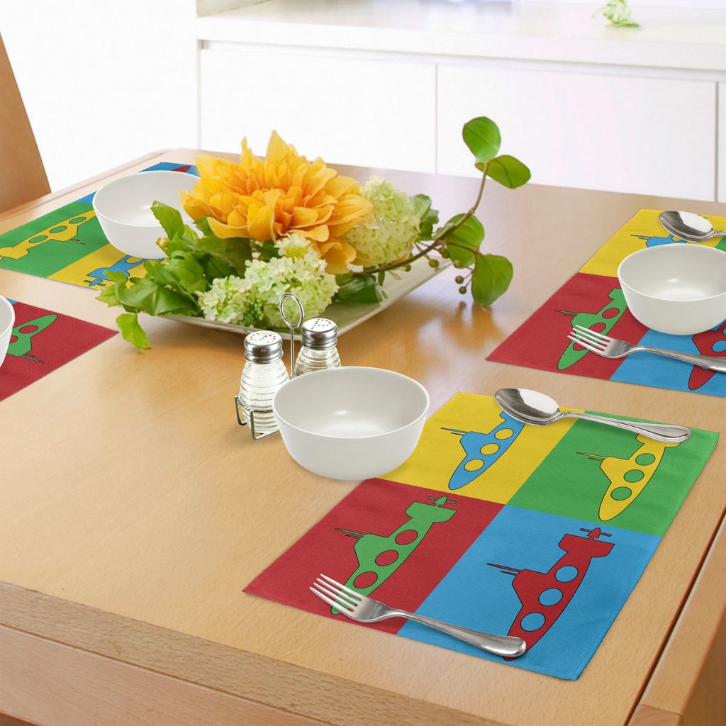 ABAKUHAUS U-Boot Platzmatten, Pop-Art-Art-Unterwassertransport-Schiffe lebhafte farbige Ikonen und Rahmen, Tiscjdeco aus Farbfesten Stoff für das ...