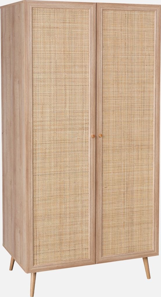 sweeek - Kleiderschrank mit Rattan-Geflecht und Holzlook, 2 Türen - Natur