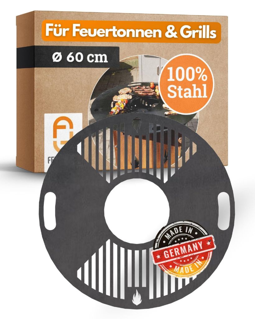 Feuerplatte Grillplatte mit integriertem Rost Ø 60 cm Design 2