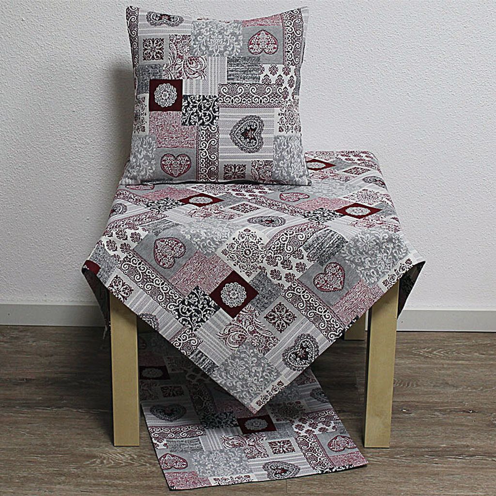 Platzset Tischset Herzen & Ornamente rot grau 35x50cm Hossner WA