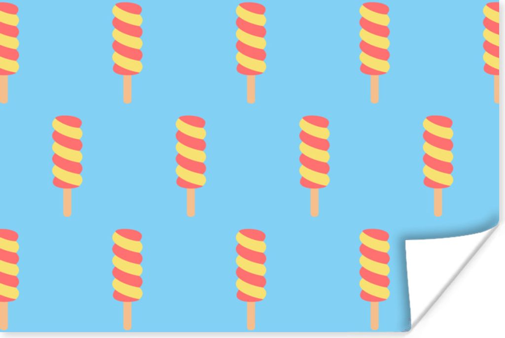 MuchoWow Poster Eiscreme - Muster - Blau - Gelb 90x60 cm - Schlafzimmer