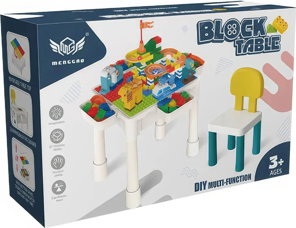 Circuit à billes géant sur table de construction en blocs colorés 2-en-1