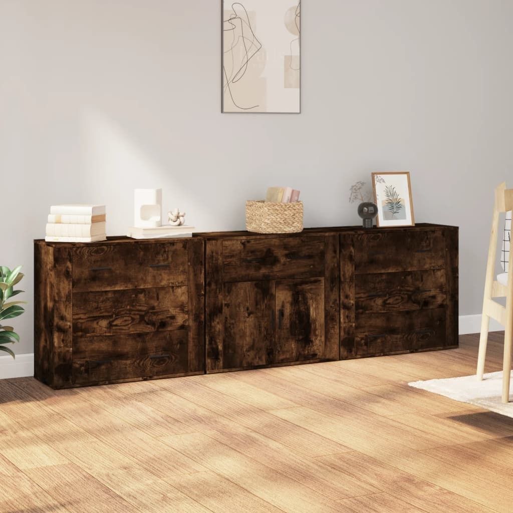 Maison Exclusive - Sideboards 3 Stk. Räuchereiche Holzwerkstoff