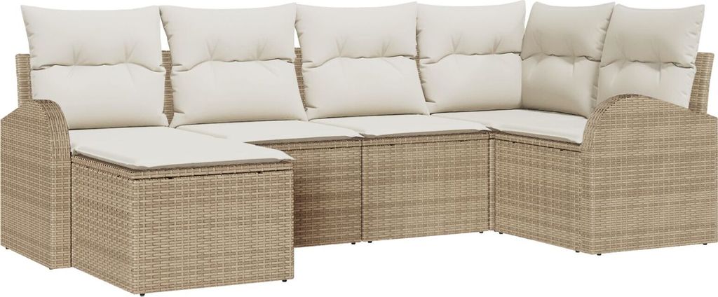 Möbel 6-teiliges Garten Sofaset mit Kissen Beige Poly Rattan, 2-Sitzer Garten Sofa mit Stauraum & Kissen Beige Poly Rattan - Gartensofas 3354780