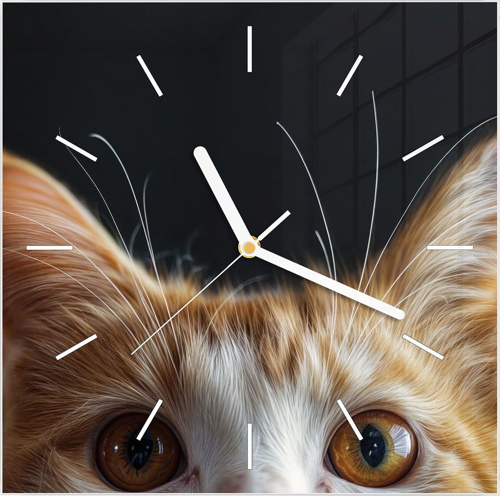 Wanduhr aus Glas mit Motiv Katzenaugen- 30 x 30 cm - inkl. Aufhängesystem