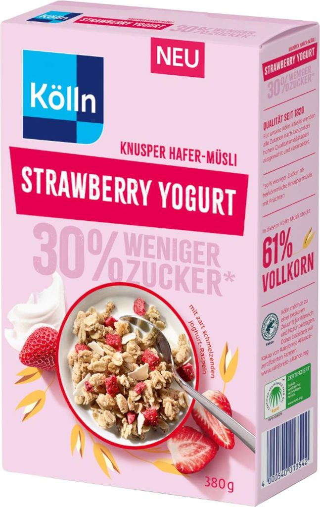 Kölln Müsli Knusper Strawberry Yogurt 30% weniger Zucker, 380g