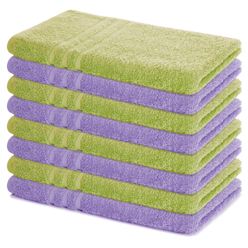 Lavea 8er Set Handtücher 50x100 cm, Elena, 100% Baumwolle, Frottier Badetuch, Sporthandtuch, 60°C waschbar, Handtuch Set, Lindgrün & Lavendel