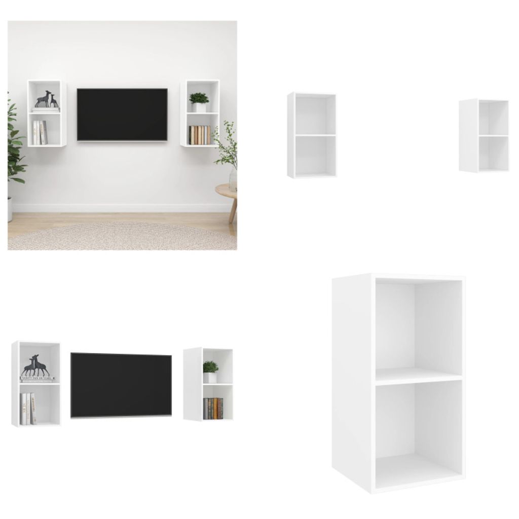 vidaXL TV Wandschränke 2 Stk. Weiß Holzwerkstoff - TV-Schrank - TV-Schränke - Hängender TV-Schrank - Hängende TV-Schränke