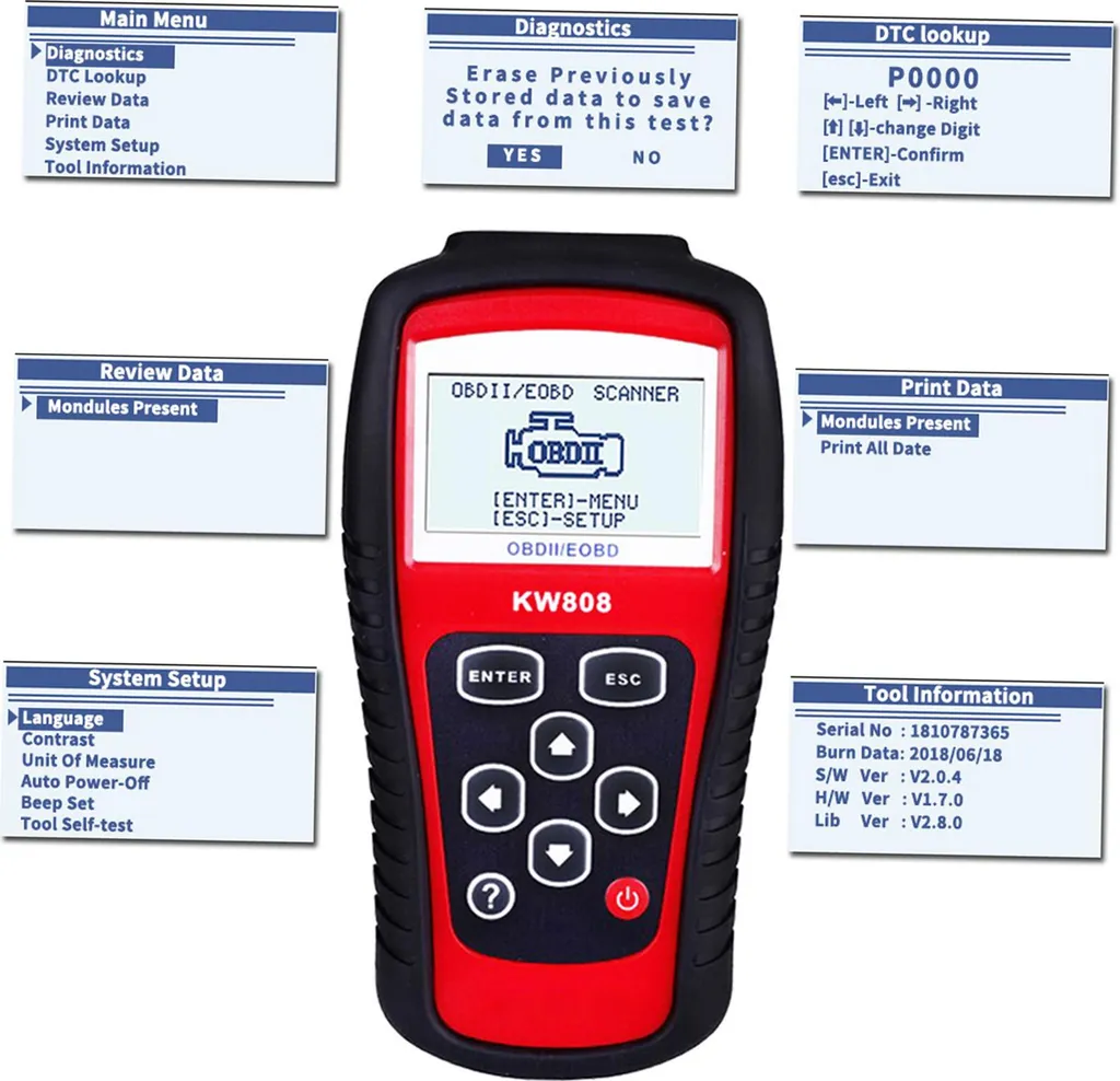 Valise de Diagnostic Automobile OBDII pour Vérification Moteur KW808