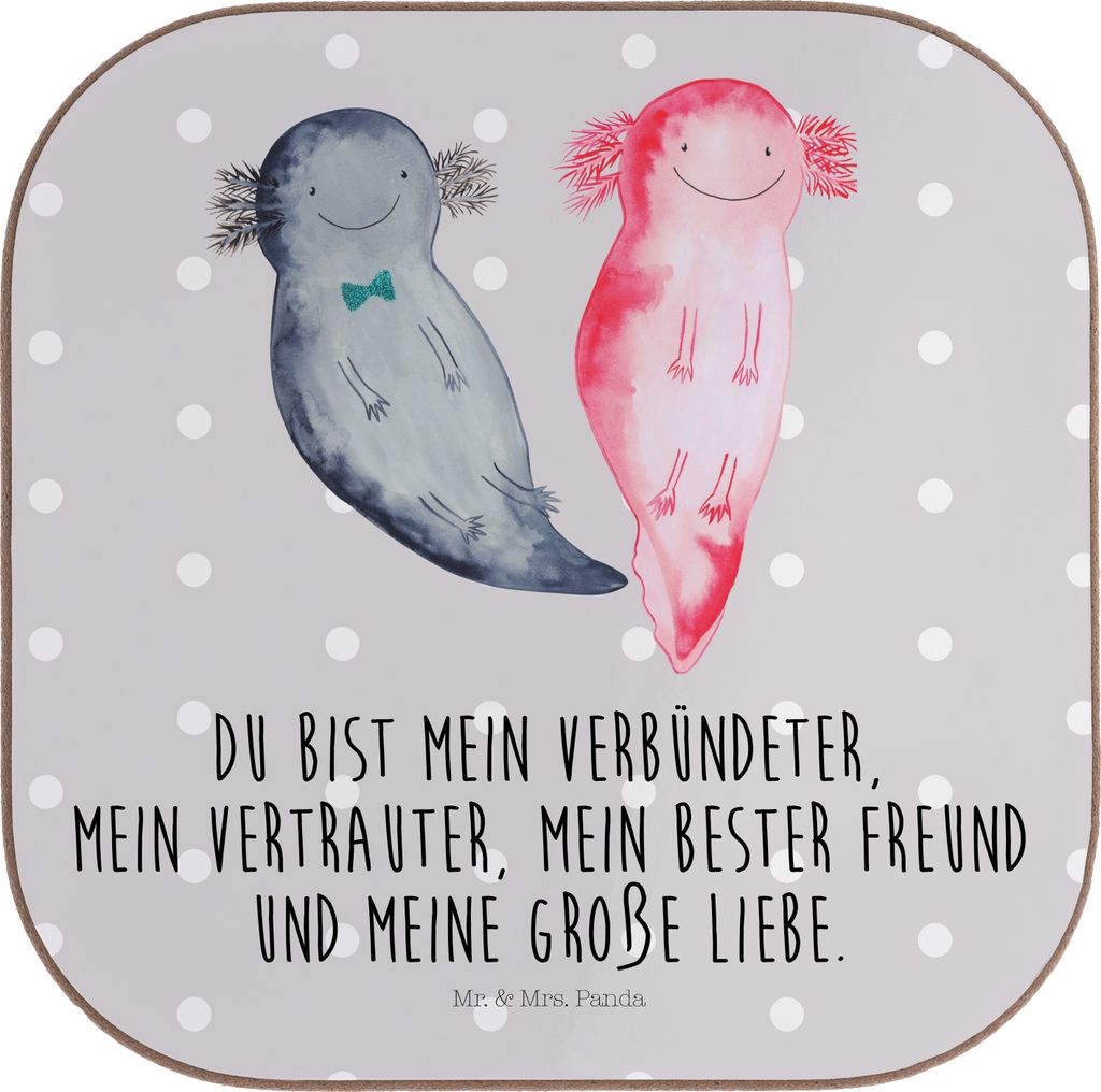 Mr. & Mrs. Panda Untersetzer für Gläser Axolotl Freundin - Grau Pastell - Geschenk, Tassenuntersetzer, Freund, Design, Valentinstag, Liebe, Coast...