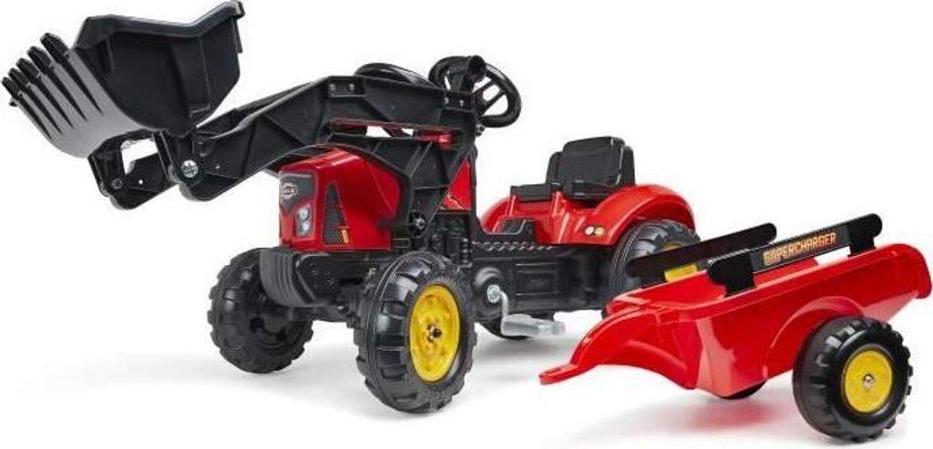 Tret-Traktor mit Frontlader und Anhänger, Rot, Supercharger, Falk, Für Kinder von 2 bis 5 Jahren