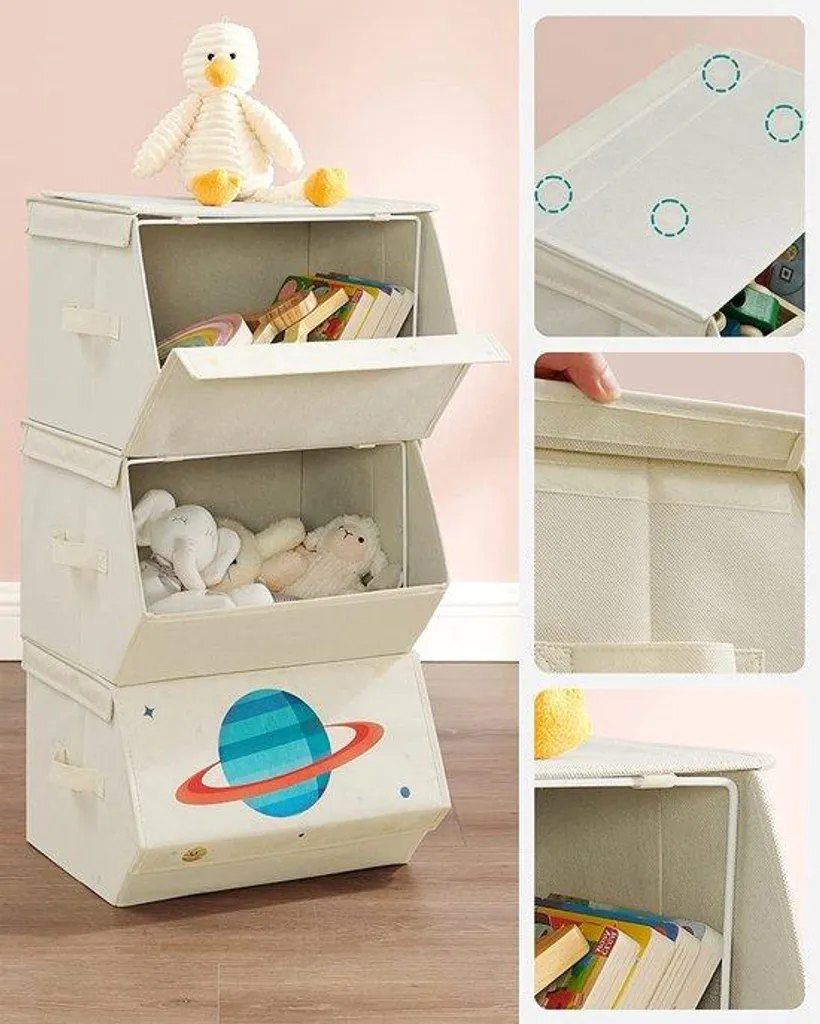 Panier à jouets chambre d'enfant en coton tressé blanc et gris - 45L