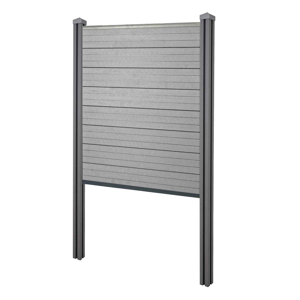 WPC-Sichtschutz Savoie, Zaun Windschutz, WPC-Pfosten zum Einbetonieren Basiselement schmal, 105cm grau