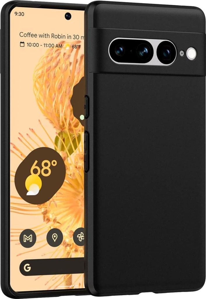 A black phone case is shown next to a Google Pixel 7 Pro phone.