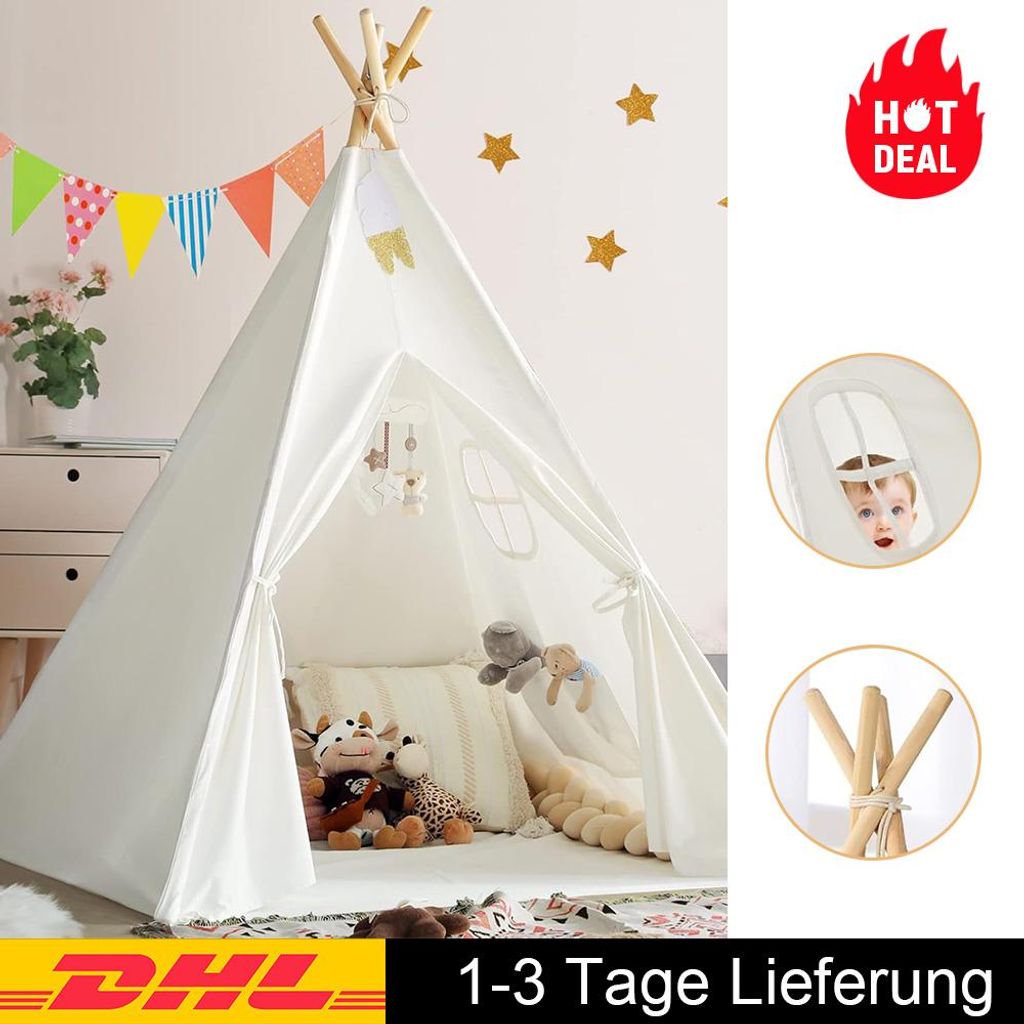 Tipi Zelt für Kinder, Drinnen und Draussen Spielzelt, Segeltuch Kinderzelt