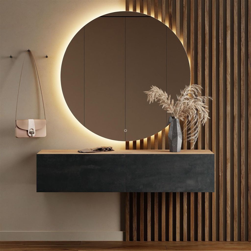 Planetmöbel Flur Möbel Garderobe Hängeschrank 1x 140 cm gold eiche / schwarz charcoal, Wandgarderobe hängend oder stehend