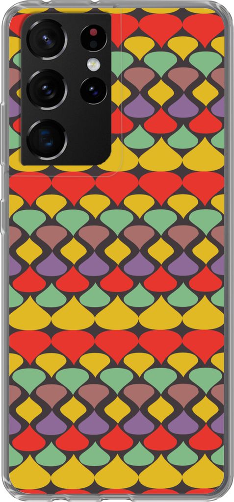 MuchoWow Handyhülle Schutzhülle Hülle für Telefoonhoesje Samsung Galaxy S21 Ultra Vintage - Retro - Farben - Muster Silikon Softcase Handy H...