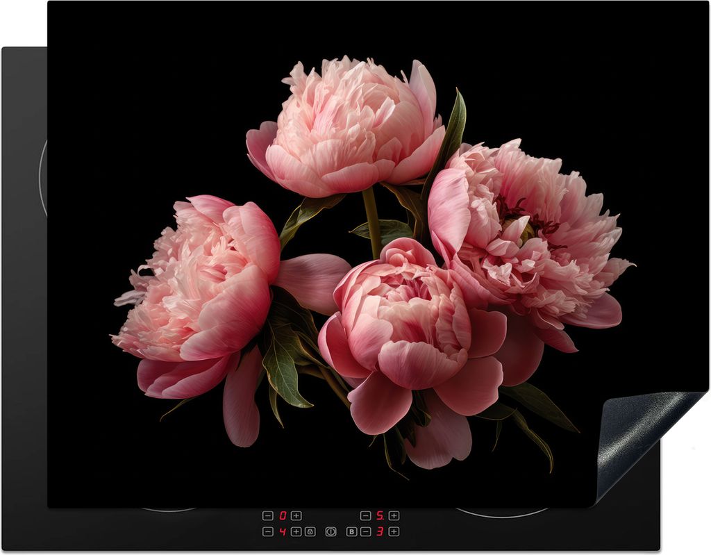 KitchenYeah Herdabdeckplatte Blumen - Pfingstrose - Rosa - Botanisch - Natur , 77x59cm, Küche Deko, Glaskeramikkochfeld Herdabdeckung, Abdeckpla...