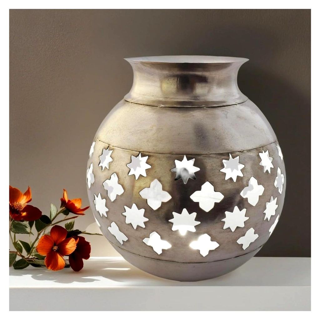 Orientalische Laterne aus Metall Silber 18cm | Marokkanisches Windlicht für Garten und Innenbereich